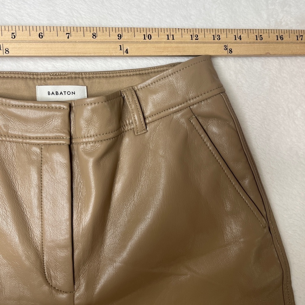 Babaton Aritzia Camel Faux Leather Command Cropped Slacks Sz 6 Chic Office Work - Picture 9 of 15